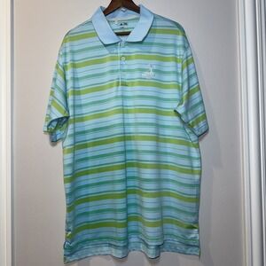 VTG Pinehurst Polo Shirt XL Green Blue Adidas Golf Stripes Performance CLIMALITE